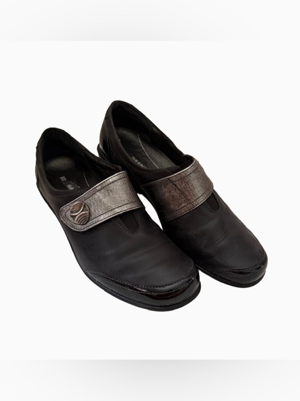 Romika Maddy Black Pewter Mixed Leather Slip-On Loafers in size 39/8